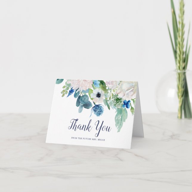 Classic White Flowers Future Mrs Thank You Card (Front)