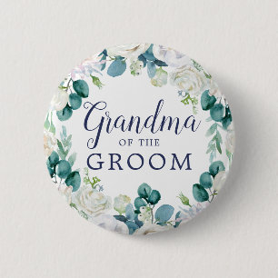 Classic White Flowers Grandma of the Groom 6 Cm Round Badge