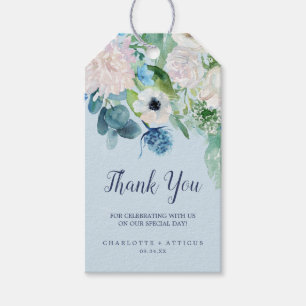 Classic White Flowers Light Blue Thank You Favou Gift Tags