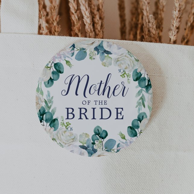 Classic White Flowers Mother of the Bride 6 Cm Round Badge (Creator Uploaded)