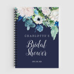 Classic White Flowers Navy Bridal Shower Gift List Notebook<br><div class="desc">This classic white flowers navy bridal shower gift list notebook is perfect for a fall wedding shower. The elegant floral design features soft ivory and white roses,  peonies,  and chrysanthemum with touches of periwinkle blue watercolor flowers and green foliage. Personalise with the name of the bride-to-be.</div>