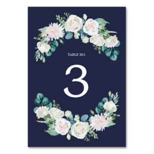 Classic White Flowers   Navy Table Number