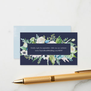 Classic White Flowers Navy Wedding Website RSVP Enclosure Card