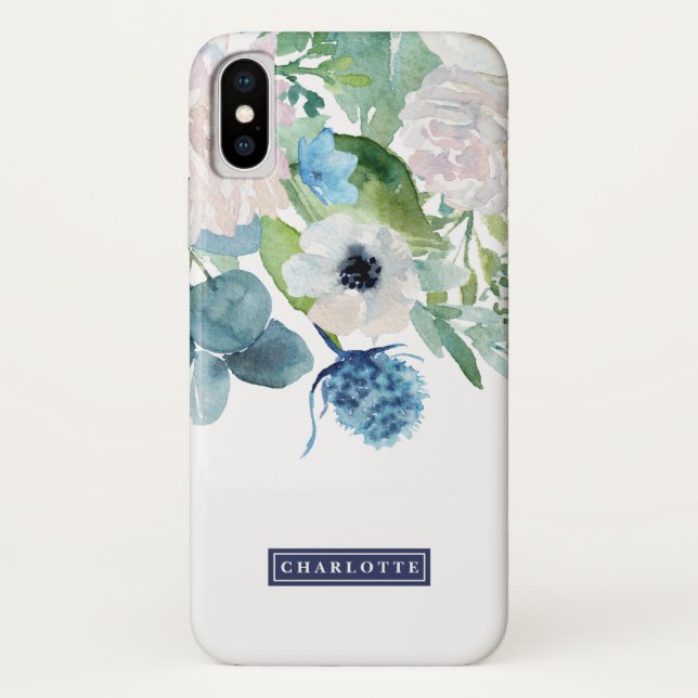 Classic White Flowers Personalised Name Case-Mate iPhone Case (Back)