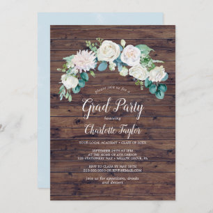 Classic White Flowers   Rustic Graduation Party Invitation
