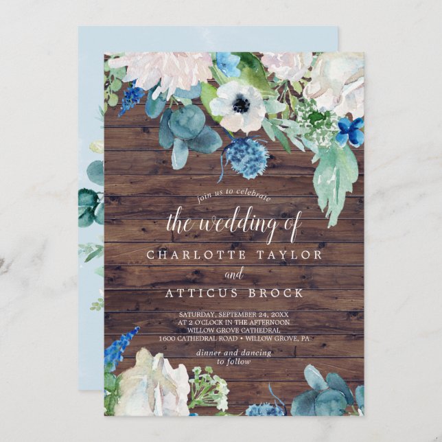Classic White Flowers | Rustic The Wedding Of Invitation (Front/Back)