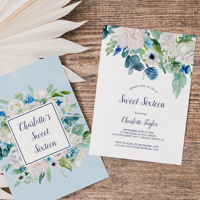 Classic White Flowers Sweet Sixteen Birthday Party Invitation (Creator Uploaded)