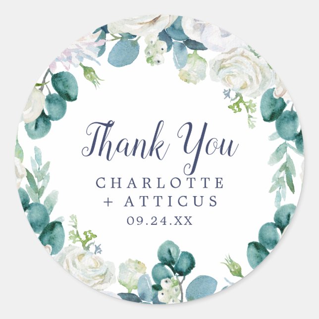 Classic White Flowers Thank You Favour Sticker (Front)