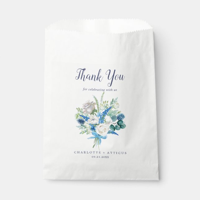 Classic White Flowers Thank You Wedding Favour Bag (Front)