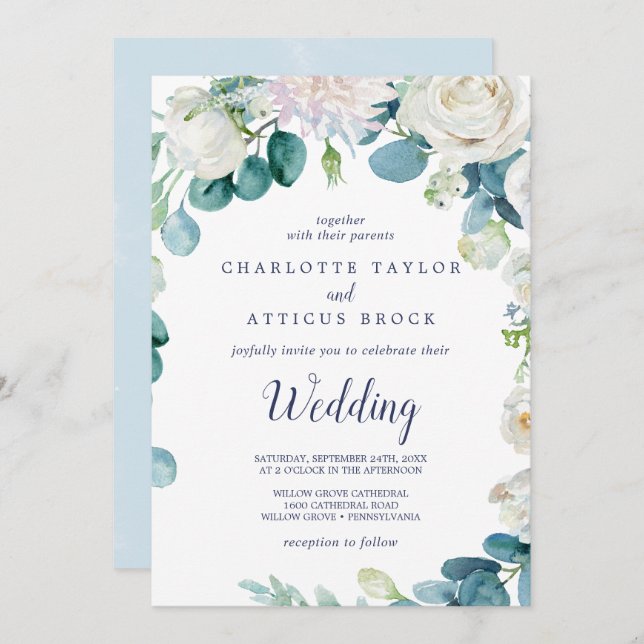 Classic White Flowers Wedding Invitation (Front/Back)
