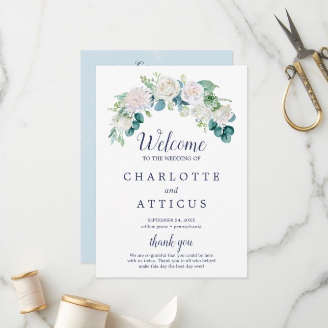 Classic White Flowers Wedding Program (Front/Back In Situ)