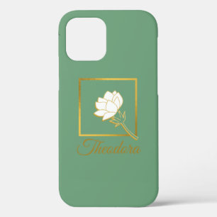 Classic White Gold Flower Elegant Green Backgaund iPhone 12 Case