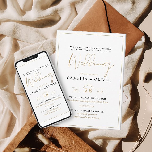 Classic White Gold Printed or Digital Wedding Invitation (Creator Uploaded)
