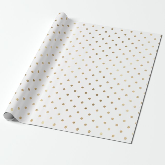 Classic White Golden Polka Small Dots Wrapping Paper (Unrolled)