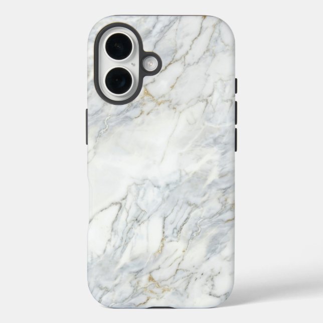 Classic White Marble & Gold Veins Case | iPhone 16 (Back)