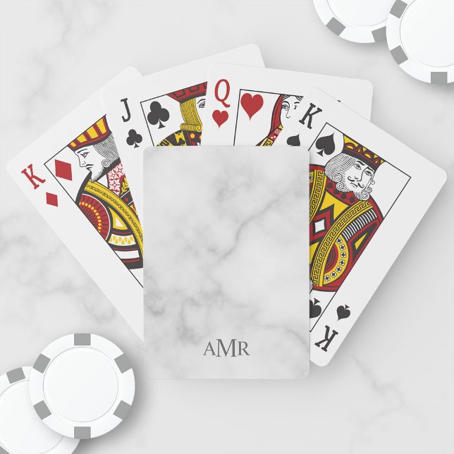 Classic White Marble Personalised Monogram Playing Cards (Creator Uploaded)