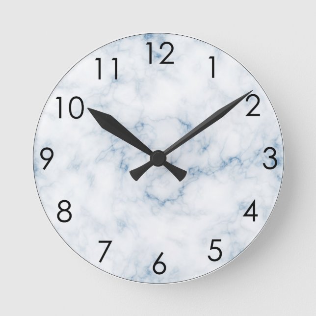 Classic White Marble w Blue Veins Round Clock (Front)
