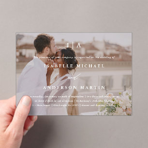 Classic White Monogram Calligraphy Photo Wedding Acrylic Invitations