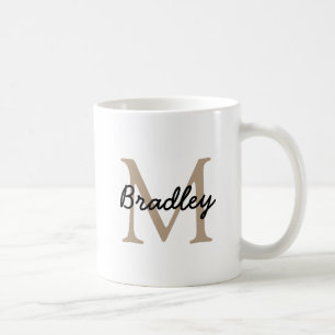 Classic White Mug with Brown Tan Monogram