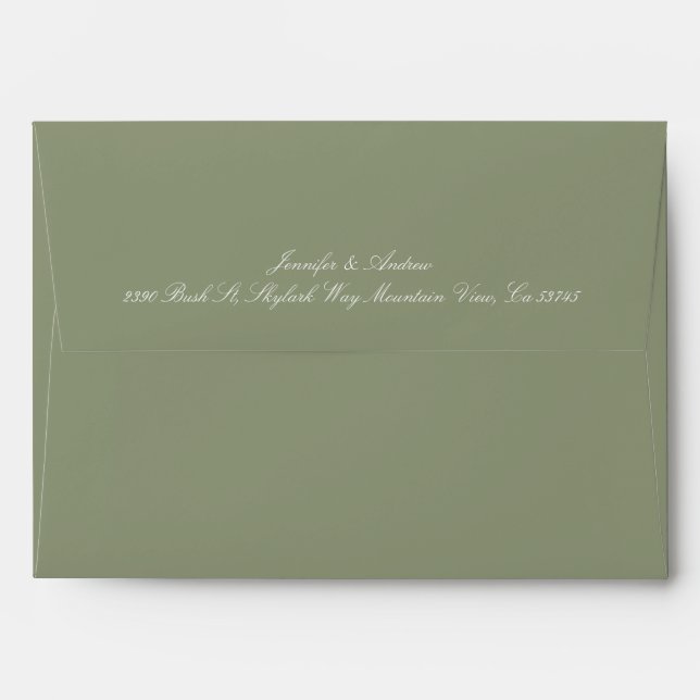 classic White on Sage Green calligraphy wedding Envelope (Back (Top Flap))
