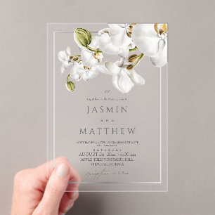 Classic White Orchids Frame Elegant Wedding Acrylic Invitations