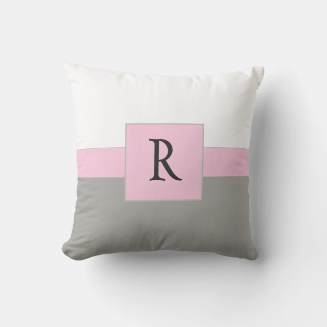 Classic White Pink and Grey Monogram Cushion (Front)