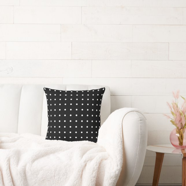 Classic White Polka Dot Pattern on Black Cushion (Couch)