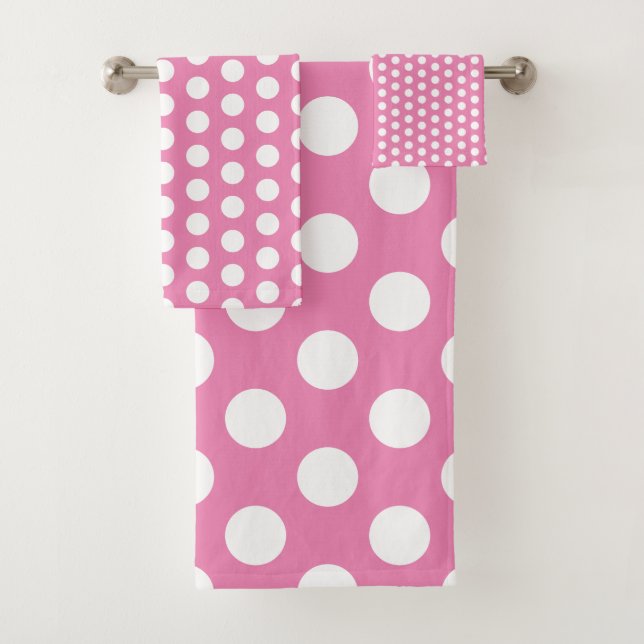 Classic White Polka Dots on Pink Bath Towel Set (Insitu)