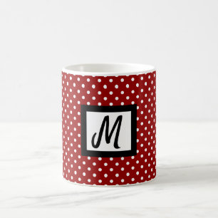 Classic White & Red Polka Dot Name Initial Tea and Coffee Mug