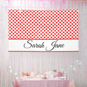 Classic white Red Polka dots Personalised name Banner