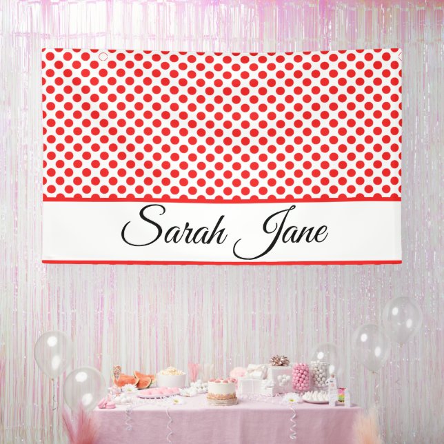 Classic white Red Polka dots | Personalised name Banner (Party)