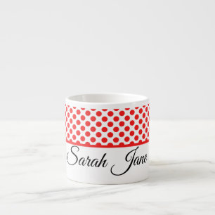Classic white Red Polka dots   Personalised name Espresso Cup