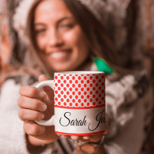 Classic white Red Polka dots   Personalised name Large Coffee Mug