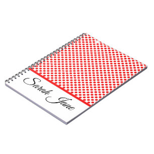 Classic white Red Polka dots Personalised name Notebook