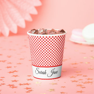 Classic white Red Polka dots Personalised name Paper Cups