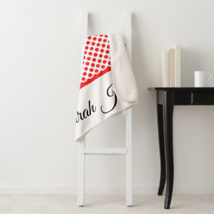 Classic white Red Polka dots Personalised name Sherpa Blanket