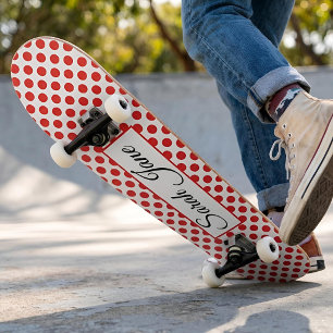 Classic white Red Polka dots Personalised name Skateboard
