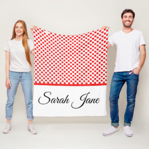 Classic white Red Polka dots   Personalized name Fleece Blanket