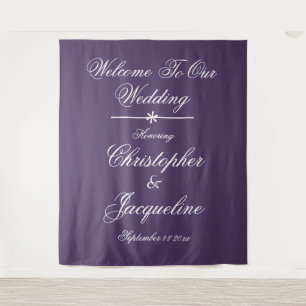 Classic White Script Dusty Purple Wedding Party Tapestry