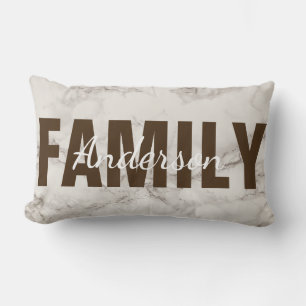 Classic White & Taupe Marble FAMILY Personalised Lumbar Cushion