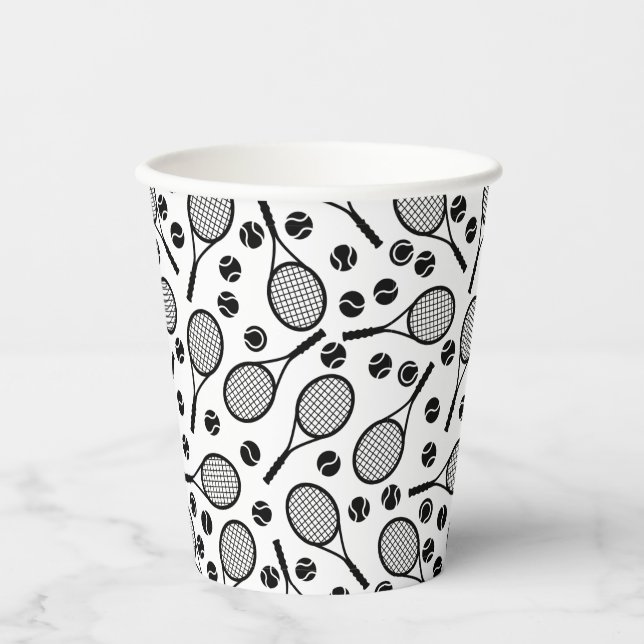 Classic White Tennis Pattern Player Birthday Party Paper Cups (Front)