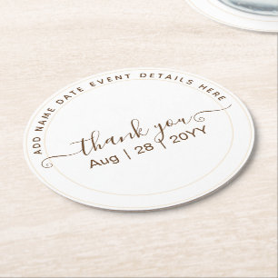 Classic White Text Only Wedding or Other Event Round Paper Coaster