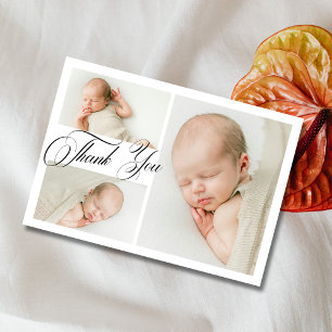 Classic White Three Photo Baby Shower Thank You Card