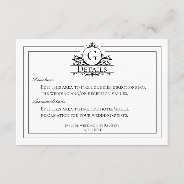 Classic White Wedding Details Enclosure Card (Front)