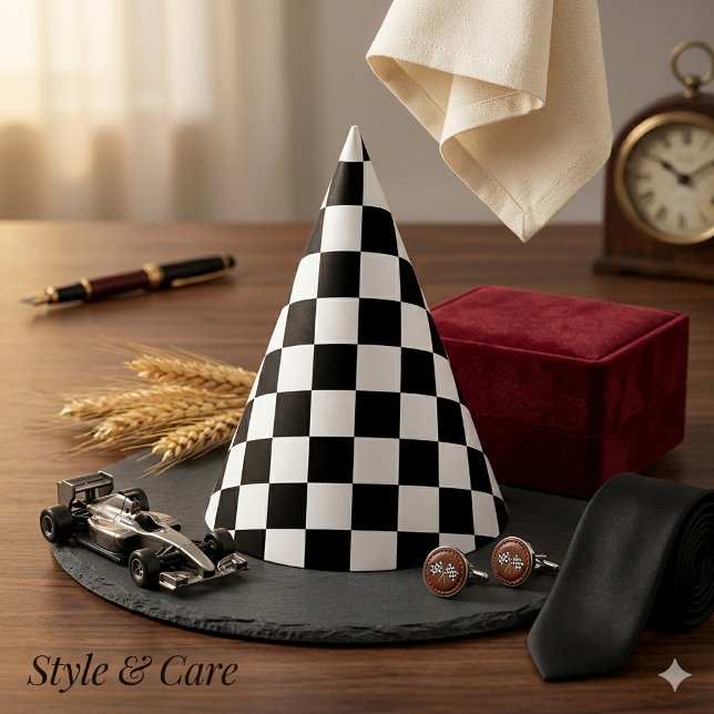 Classic White with Black Square Pattern Party Hat (Classic White with Black Square Pattern Party Hat)
