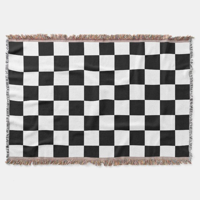 Classic White with Black Square Style Throw Blanket (Front)