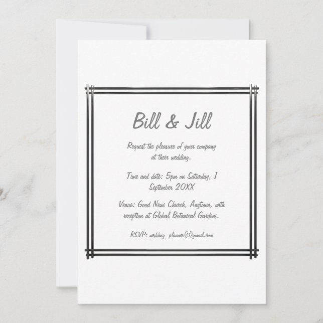 Classic White With Bold Art Deco Border Wedding Invitation (Front)