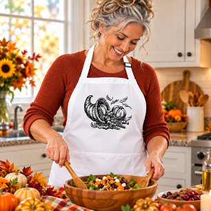 Classic Wicker Cornucopia Black White Illustration Standard Apron