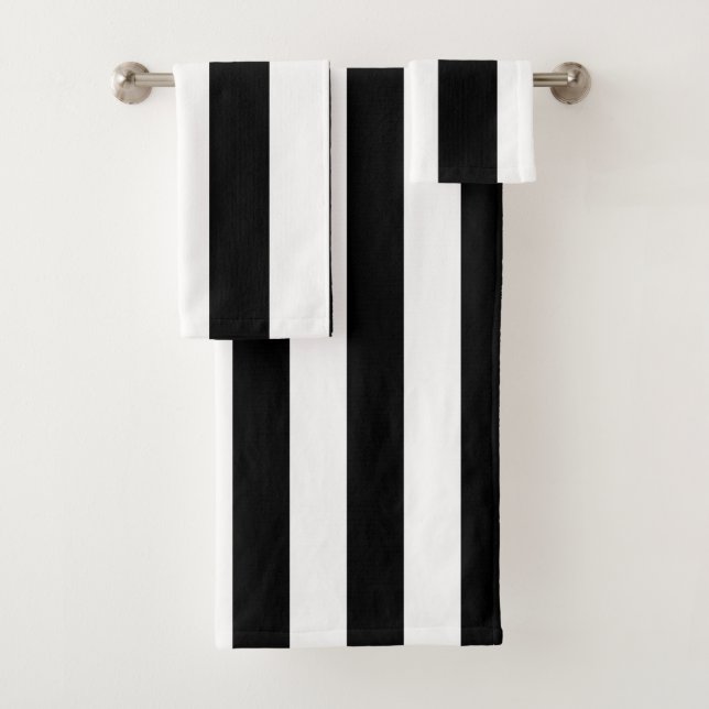Classic Wide Stripes, Black and White Bath Towel Set (Insitu)
