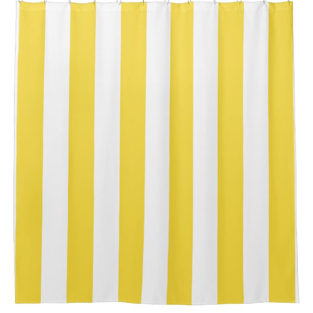 Classic Wide Stripes, Lemon Yellow and White Shower Curtain (Front)